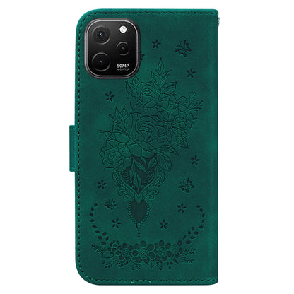 For Huawei nova Y61 4G / Enjoy 50z 4G Wallet Phone Stand Case Imprinted Rose Butterfly Leather Phone Shell Cover