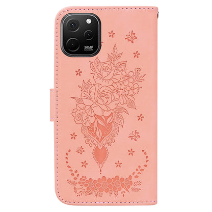 For Huawei nova Y61 4G / Enjoy 50z 4G Wallet Phone Stand Case Imprinted Rose Butterfly Leather Phone Shell Cover