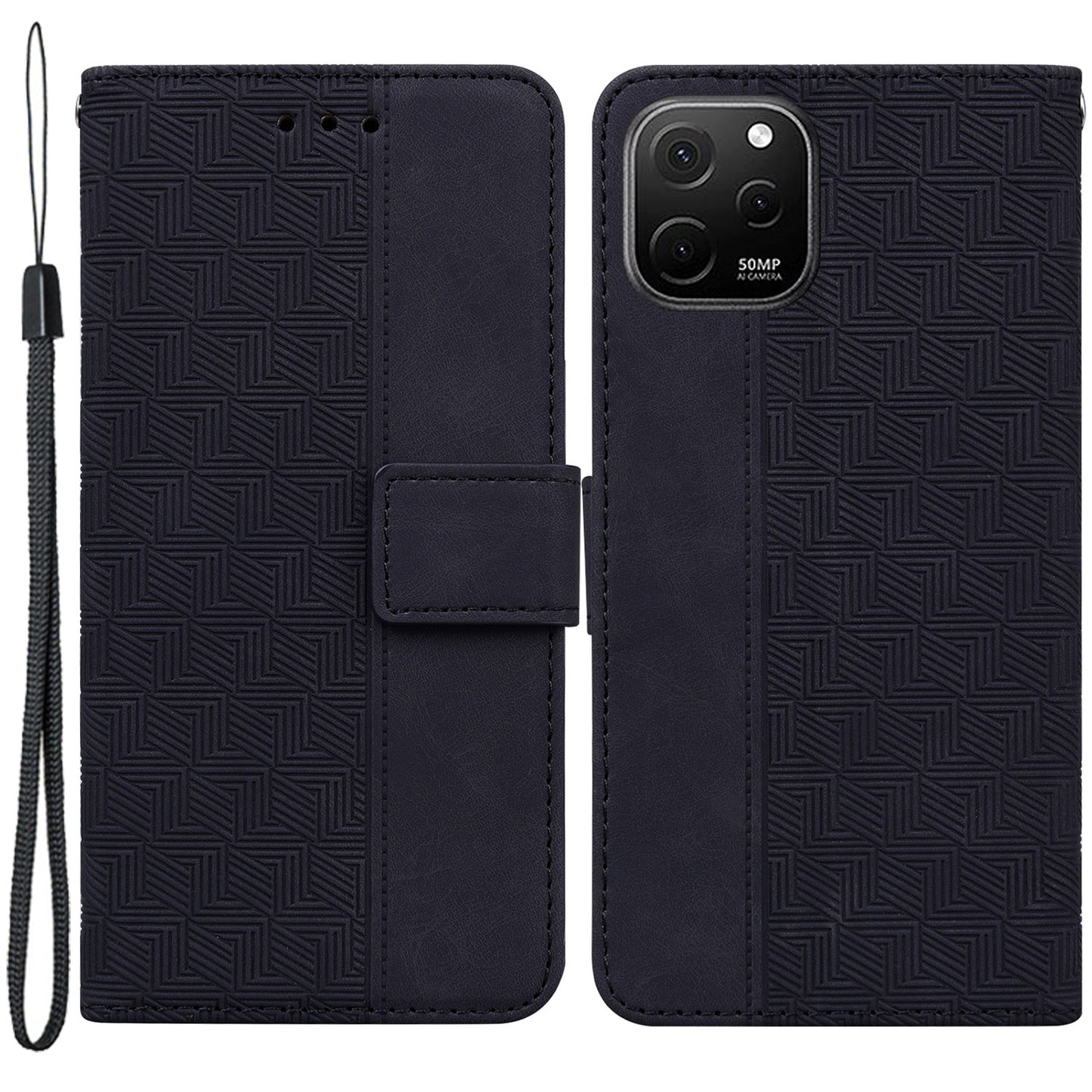 Phone Leather Shell for Huawei nova Y61 4G / Enjoy 50z 4G Wallet Case Geometry Pattern Imprinted Stand Cover
