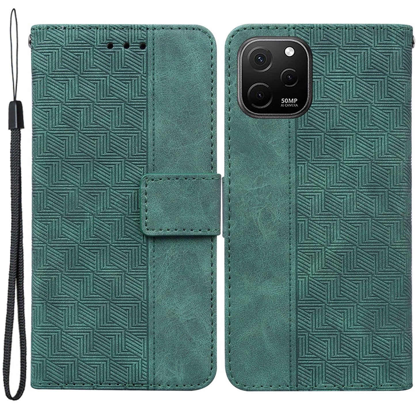 Phone Leather Shell for Huawei nova Y61 4G / Enjoy 50z 4G Wallet Case Geometry Pattern Imprinted Stand Cover