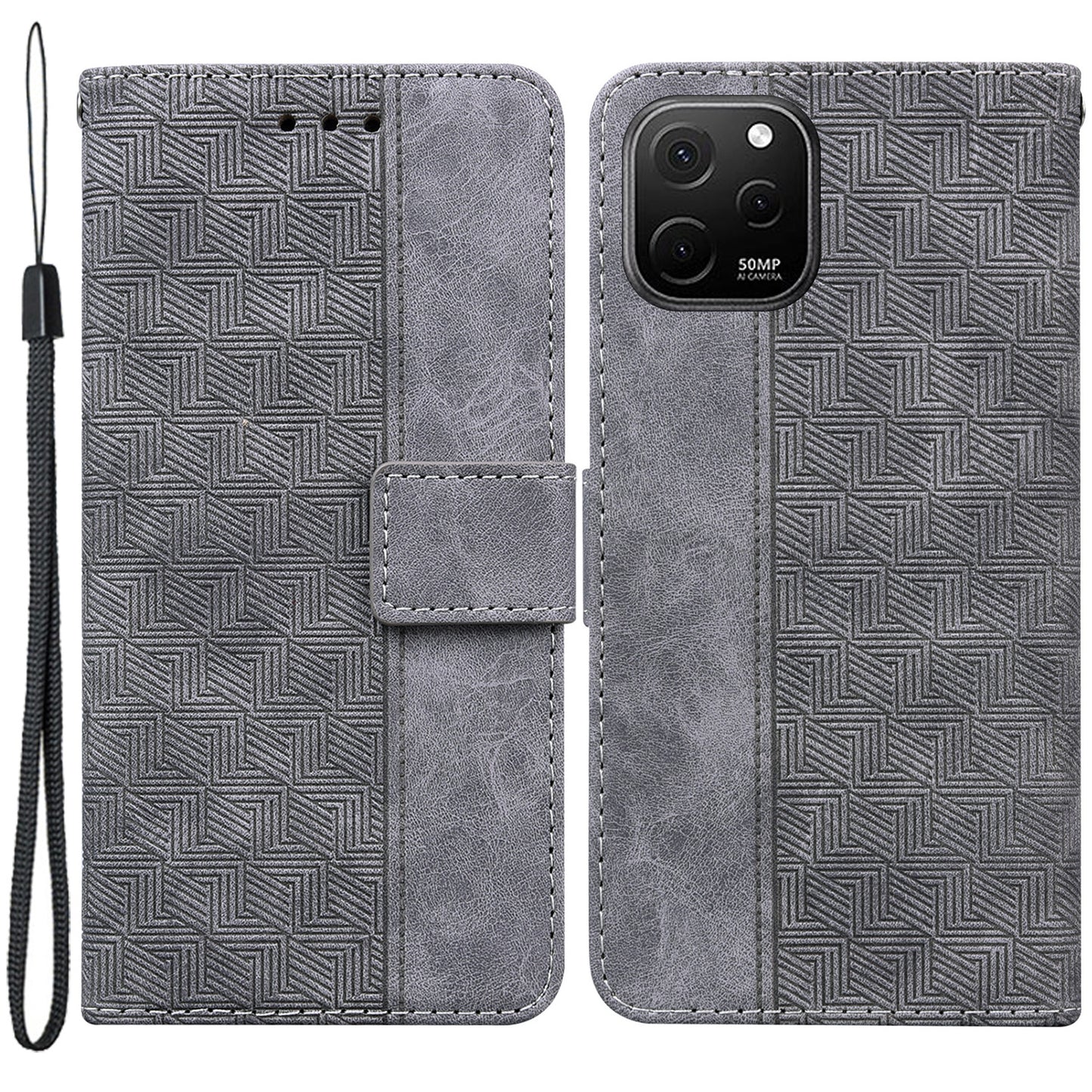 Phone Leather Shell for Huawei nova Y61 4G / Enjoy 50z 4G Wallet Case Geometry Pattern Imprinted Stand Cover