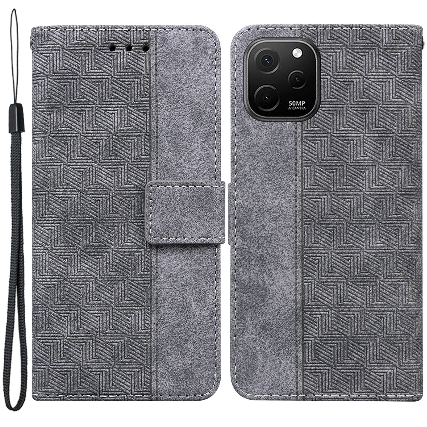 Phone Leather Shell for Huawei nova Y61 4G / Enjoy 50z 4G Wallet Case Geometry Pattern Imprinted Stand Cover