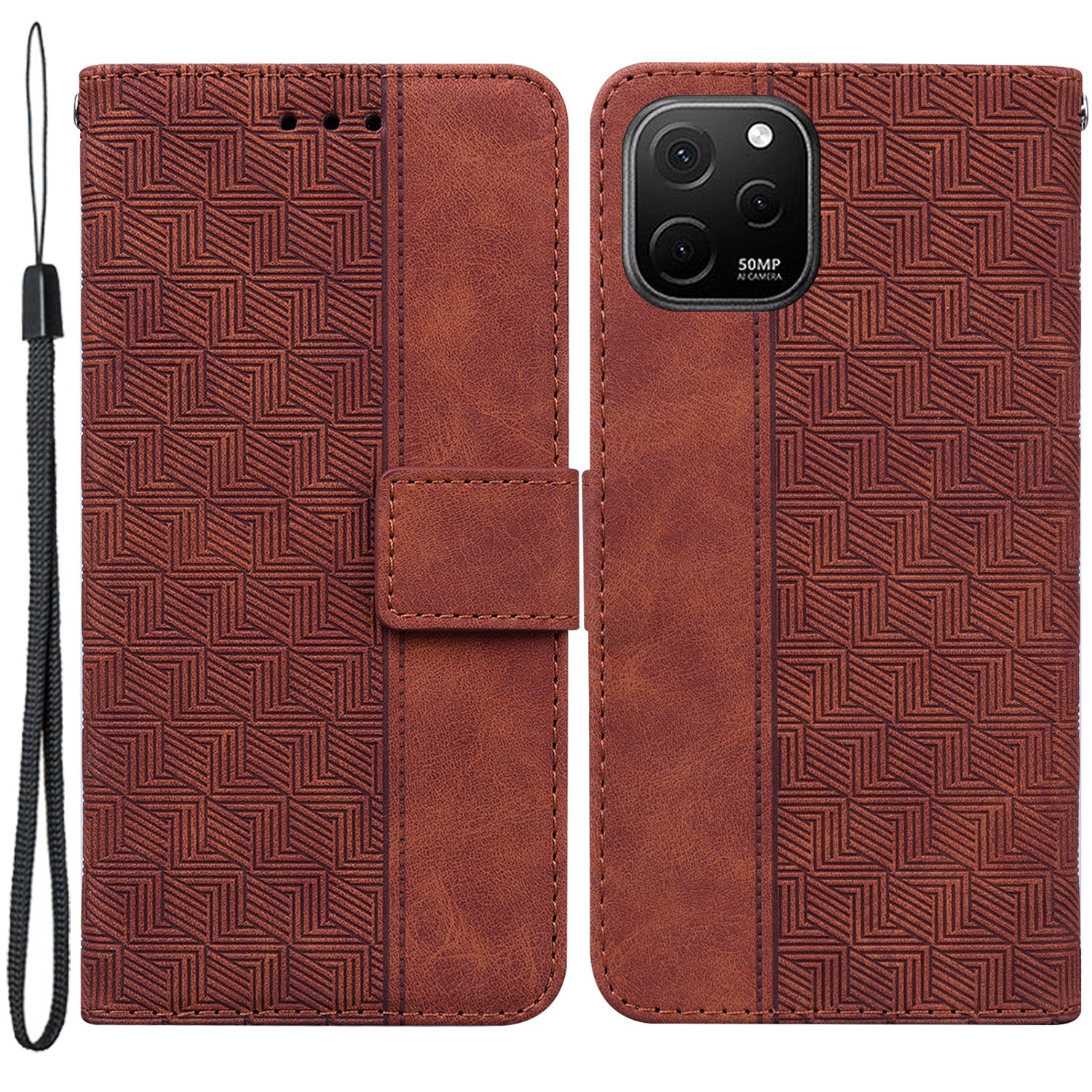 Phone Leather Shell for Huawei nova Y61 4G / Enjoy 50z 4G Wallet Case Geometry Pattern Imprinted Stand Cover