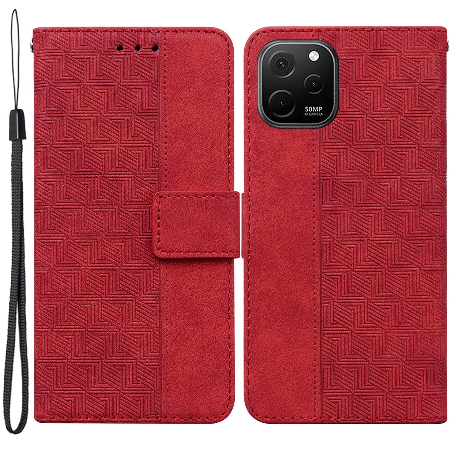 Phone Leather Shell for Huawei nova Y61 4G / Enjoy 50z 4G Wallet Case Geometry Pattern Imprinted Stand Cover
