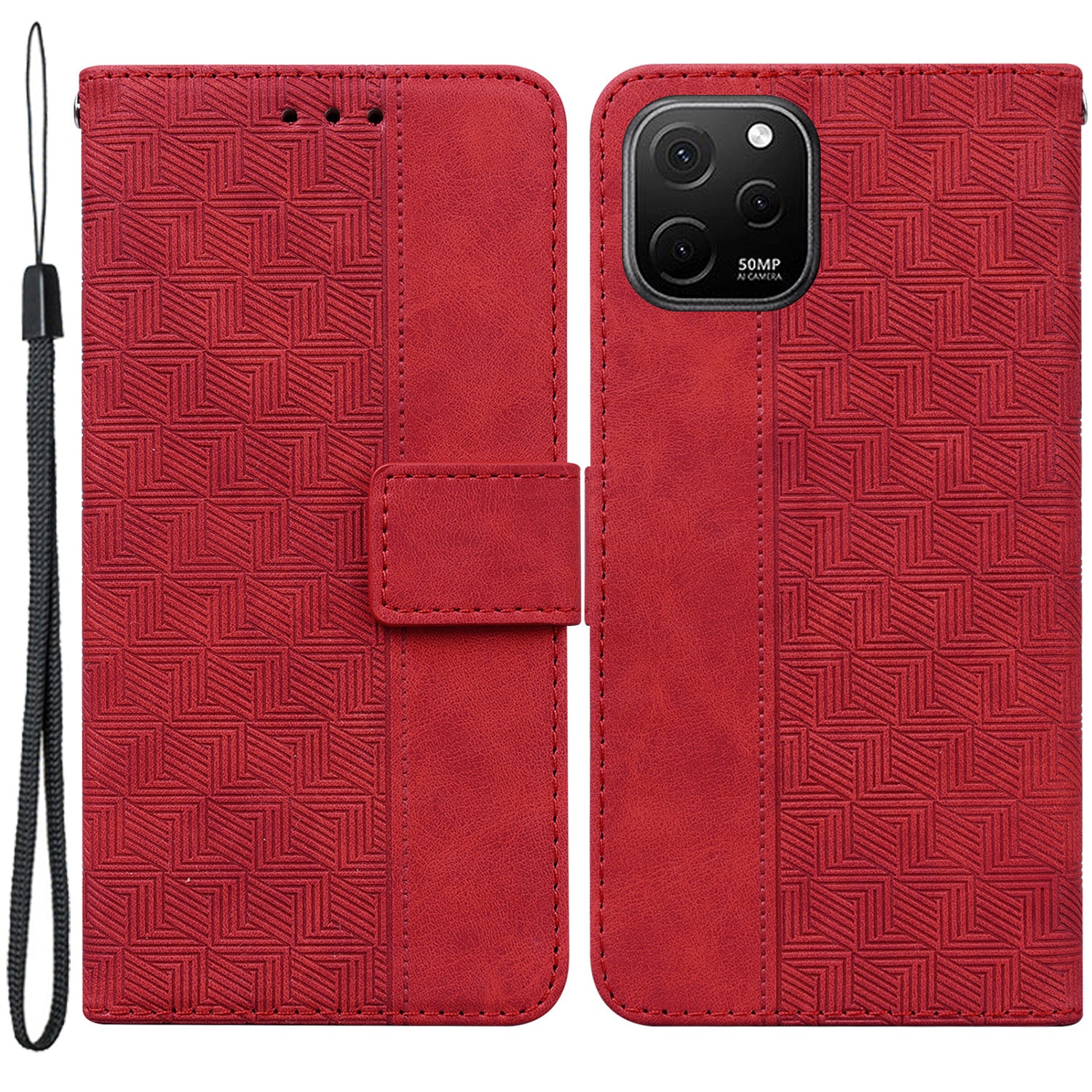 Phone Leather Shell for Huawei nova Y61 4G / Enjoy 50z 4G Wallet Case Geometry Pattern Imprinted Stand Cover