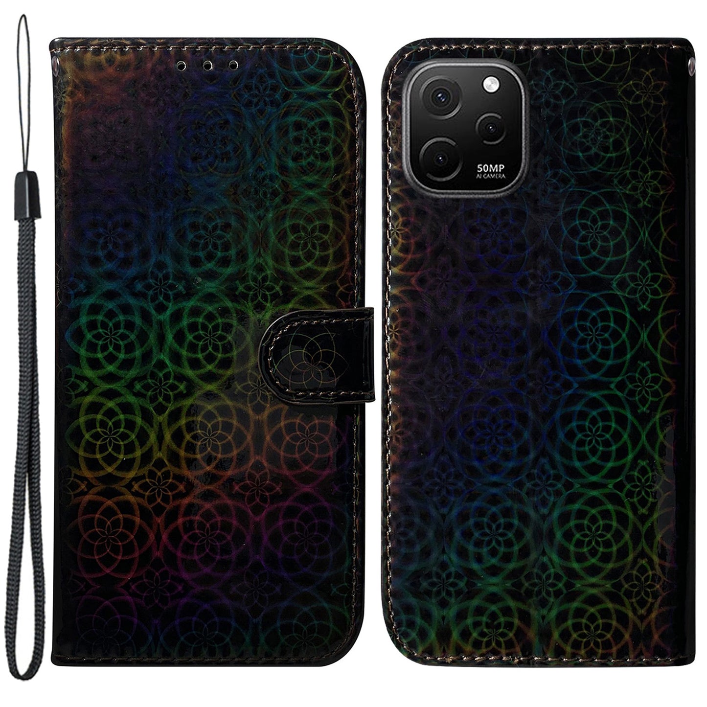 For Huawei nova Y61 4G / Enjoy 50z 4G Dazzling Flower Pattern Stand Phone Case PU Leather Phone Wallet Cover