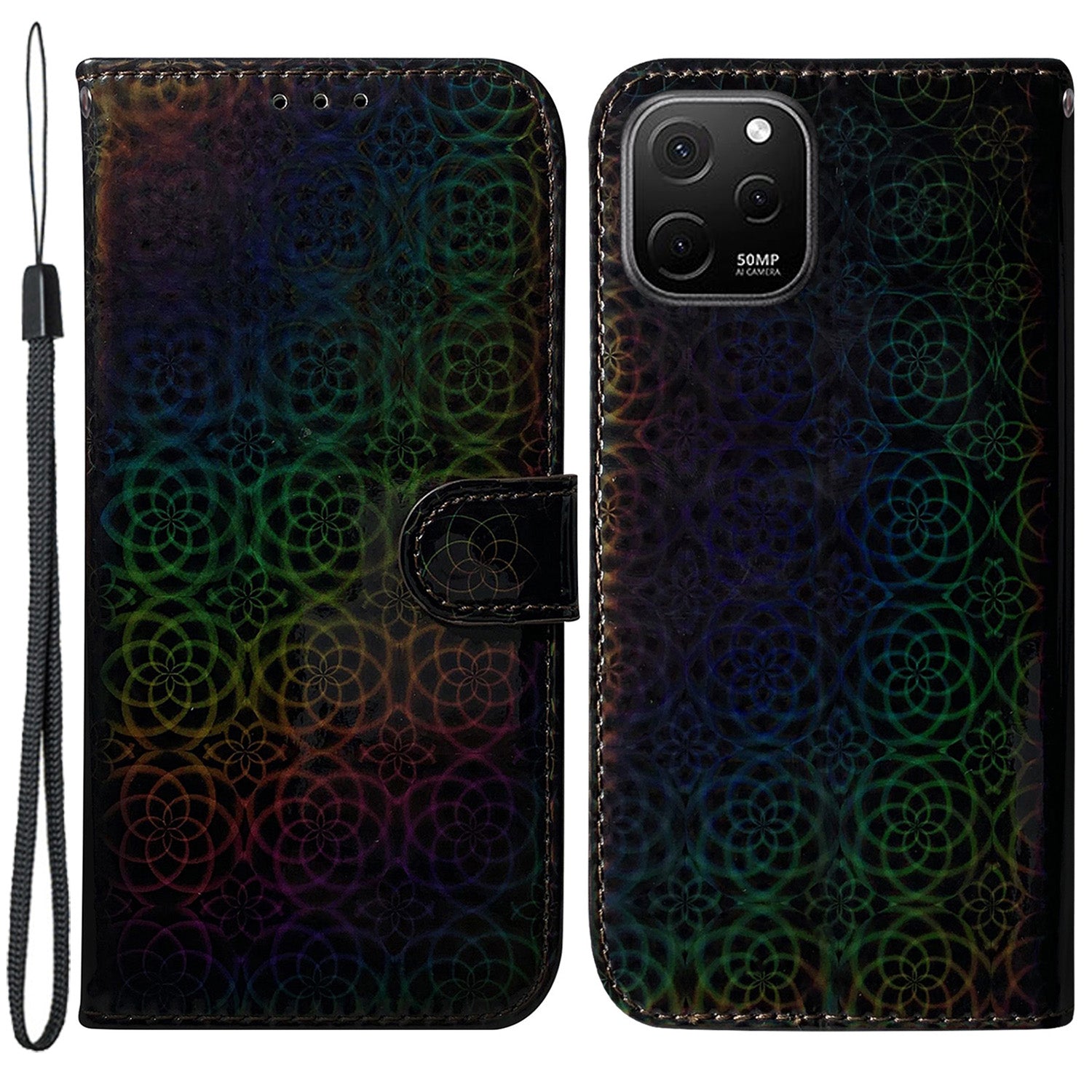 For Huawei nova Y61 4G / Enjoy 50z 4G Dazzling Flower Pattern Stand Phone Case PU Leather Phone Wallet Cover