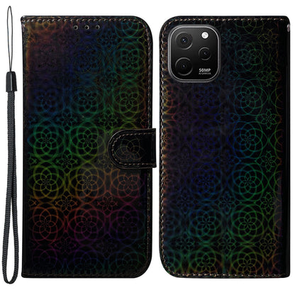 For Huawei nova Y61 4G / Enjoy 50z 4G Dazzling Flower Pattern Stand Phone Case PU Leather Phone Wallet Cover