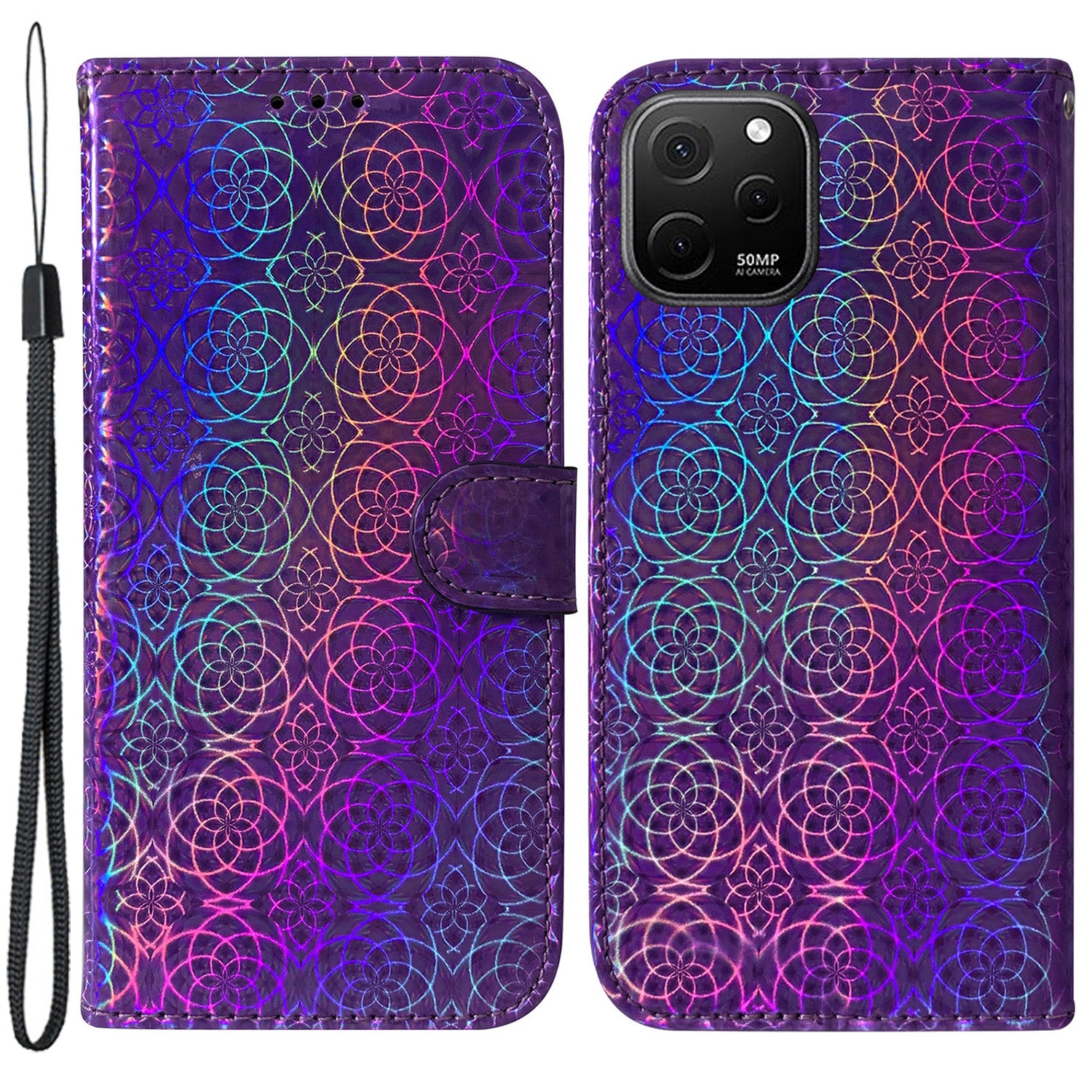 For Huawei nova Y61 4G / Enjoy 50z 4G Dazzling Flower Pattern Stand Phone Case PU Leather Phone Wallet Cover