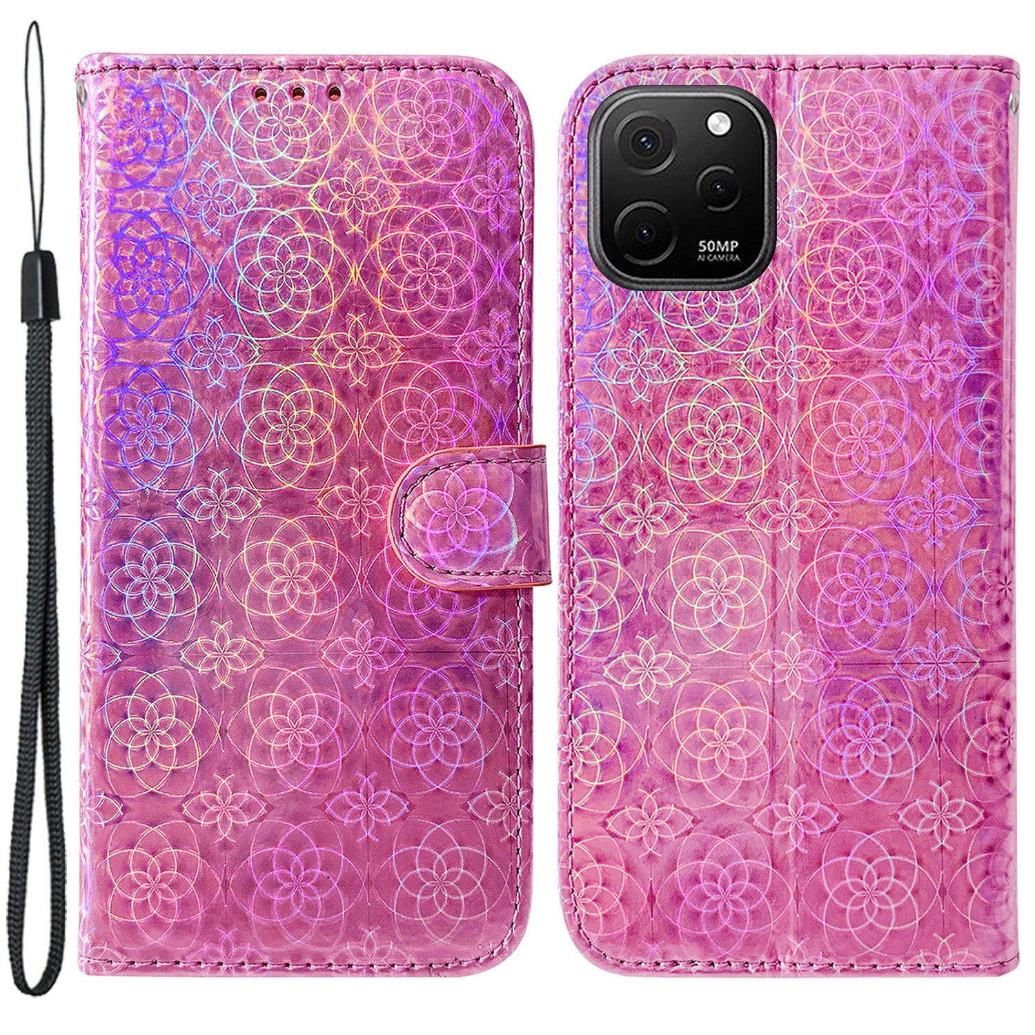 For Huawei nova Y61 4G / Enjoy 50z 4G Dazzling Flower Pattern Stand Phone Case PU Leather Phone Wallet Cover