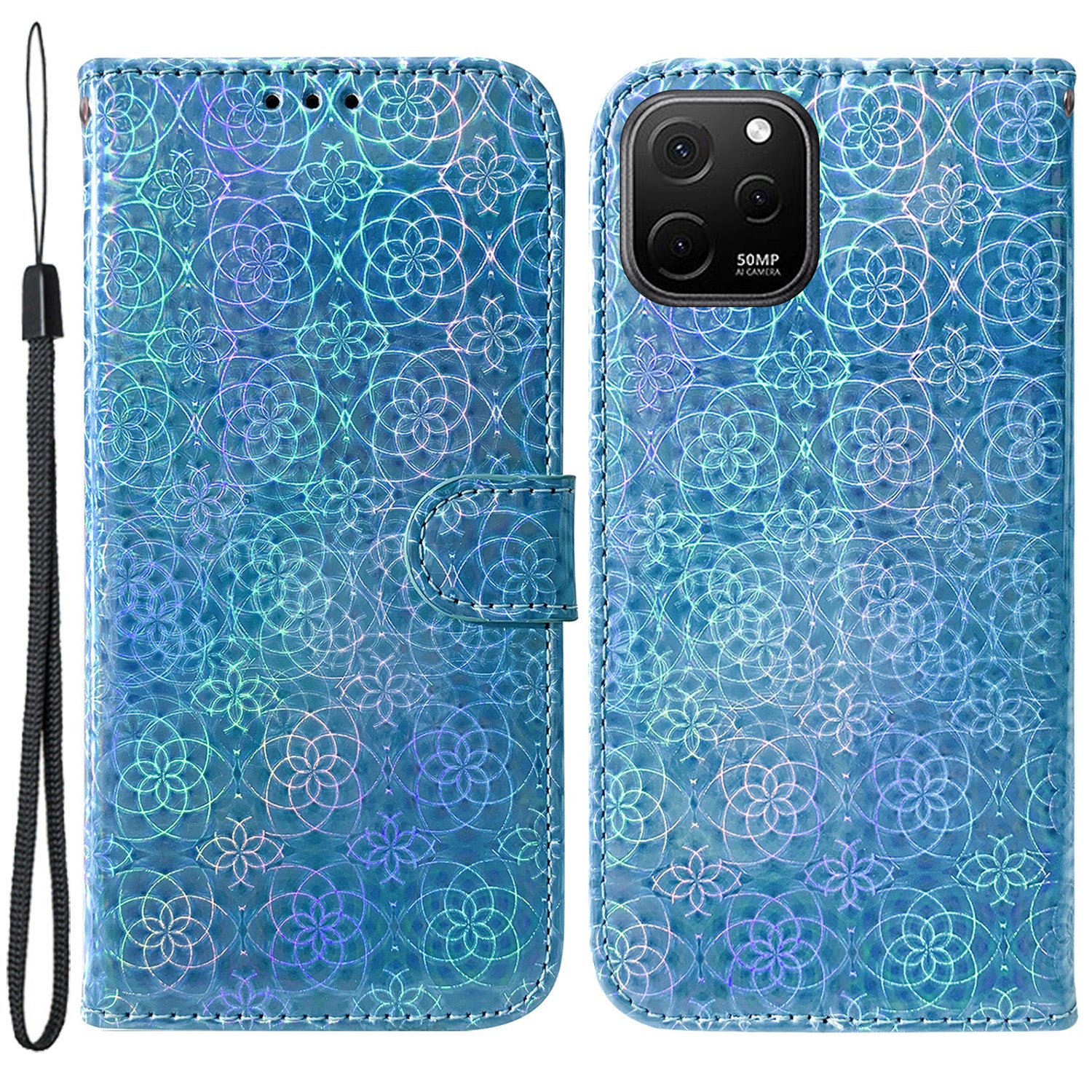 For Huawei nova Y61 4G / Enjoy 50z 4G Dazzling Flower Pattern Stand Phone Case PU Leather Phone Wallet Cover