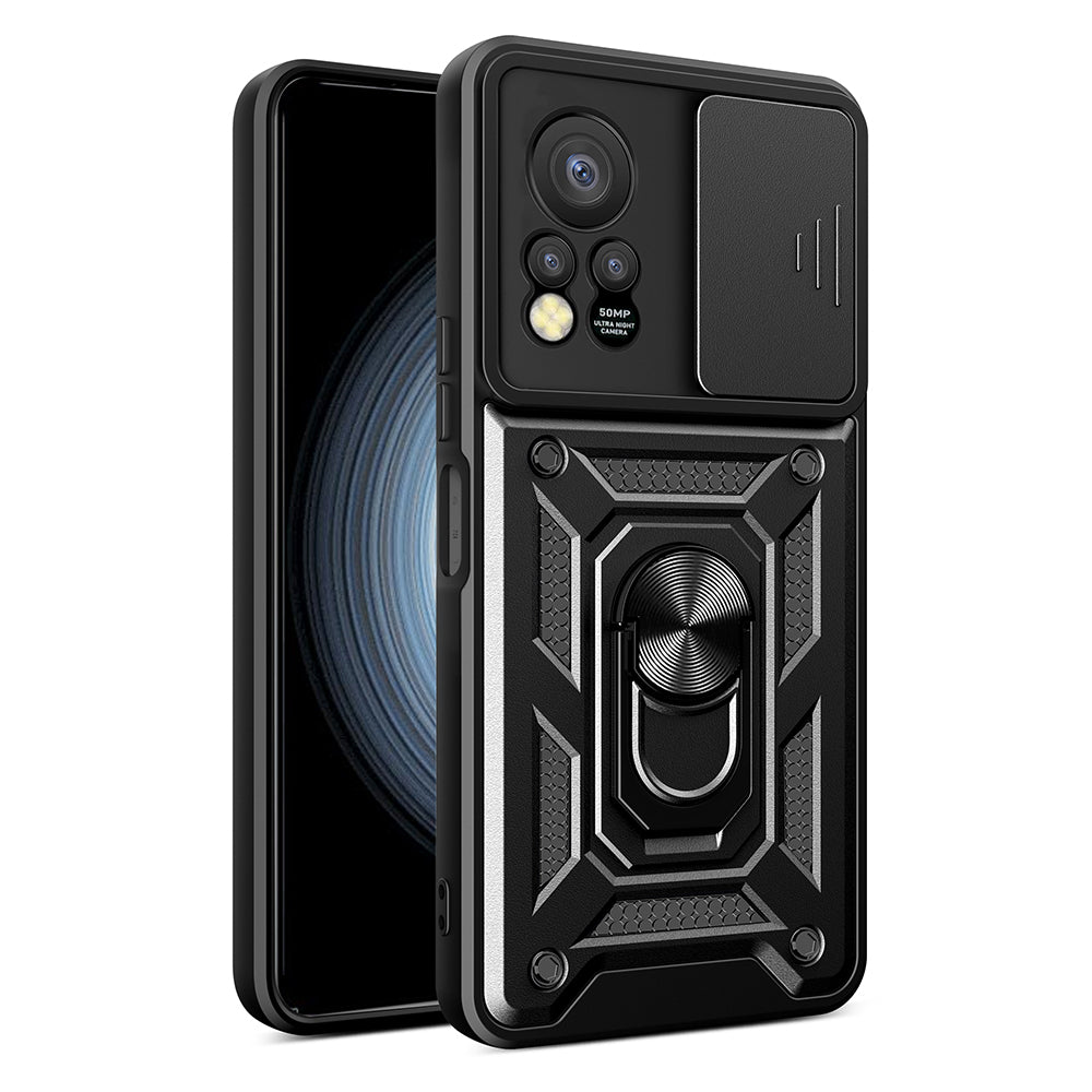 For Infinix Hot 11s PC+TPU Phone Case Slide Camera Lens Protection Kickstand Cover