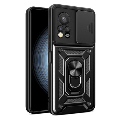 For Infinix Hot 11s PC+TPU Phone Case Slide Camera Lens Protection Kickstand Cover