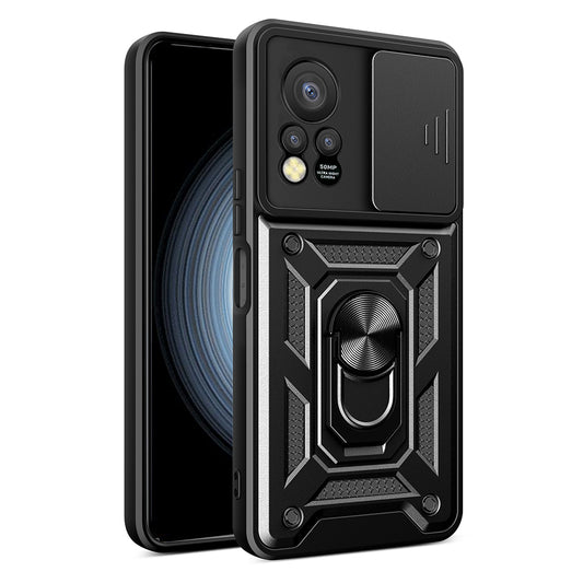 For Infinix Hot 11s PC+TPU Phone Case Slide Camera Lens Protection Kickstand Cover