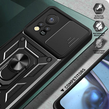 For Infinix Hot 11s PC+TPU Phone Case Slide Camera Lens Protection Kickstand Cover