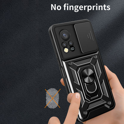 For Infinix Hot 11s PC+TPU Phone Case Slide Camera Lens Protection Kickstand Cover
