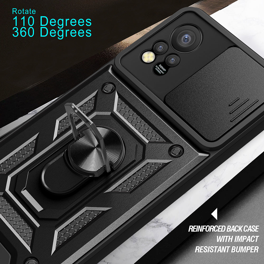 For Infinix Hot 11s PC+TPU Phone Case Slide Camera Lens Protection Kickstand Cover