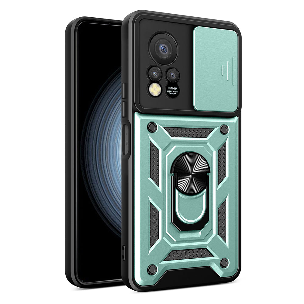 For Infinix Hot 11s PC+TPU Phone Case Slide Camera Lens Protection Kickstand Cover