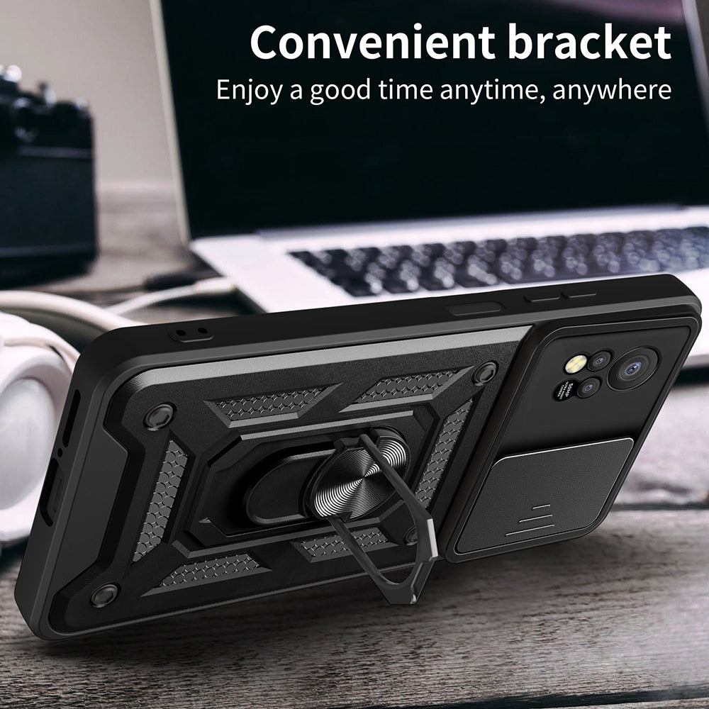 For Infinix Hot 11s PC+TPU Phone Case Slide Camera Lens Protection Kickstand Cover