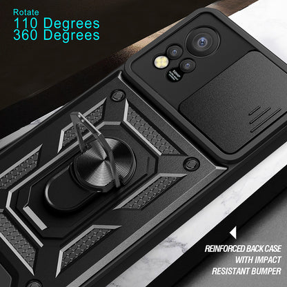 For Infinix Hot 11s PC+TPU Phone Case Slide Camera Lens Protection Kickstand Cover