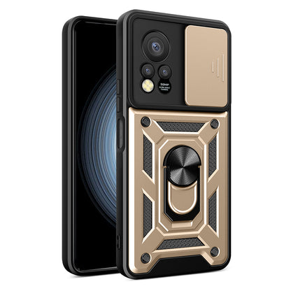 For Infinix Hot 11s PC+TPU Phone Case Slide Camera Lens Protection Kickstand Cover
