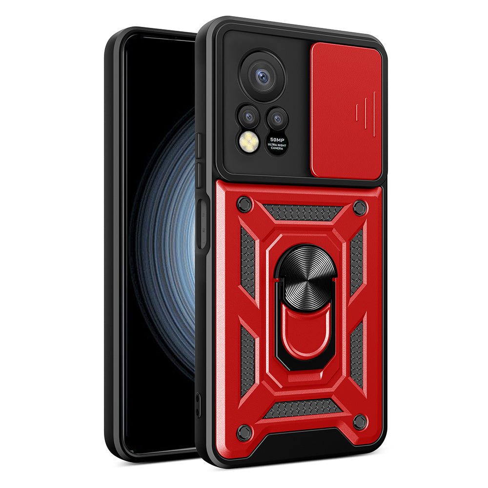 For Infinix Hot 11s PC+TPU Phone Case Slide Camera Lens Protection Kickstand Cover