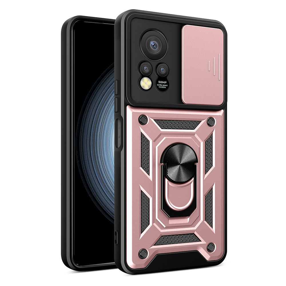 For Infinix Hot 11s PC+TPU Phone Case Slide Camera Lens Protection Kickstand Cover