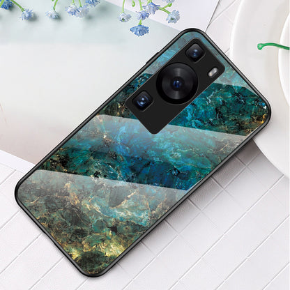 For Huawei P60 / P60 Pro Marble Pattern Phone Cover Tempered Glass+PC+TPU Anti-drop Case