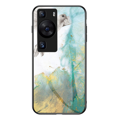 For Huawei P60 / P60 Pro Marble Pattern Phone Cover Tempered Glass+PC+TPU Anti-drop Case
