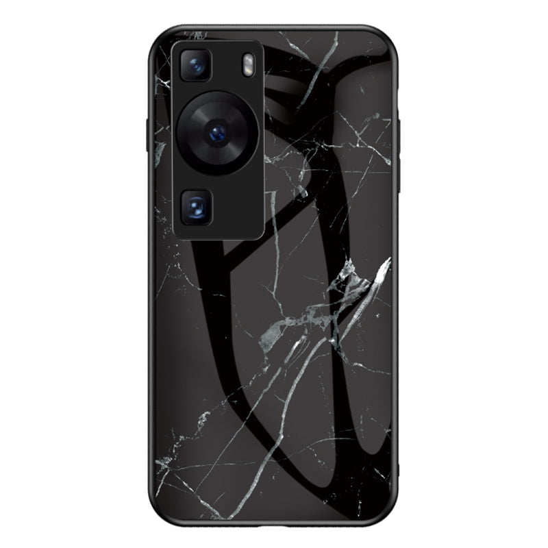 For Huawei P60 / P60 Pro Marble Pattern Phone Cover Tempered Glass+PC+TPU Anti-drop Case