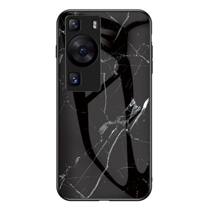 For Huawei P60 / P60 Pro Marble Pattern Phone Cover Tempered Glass+PC+TPU Anti-drop Case