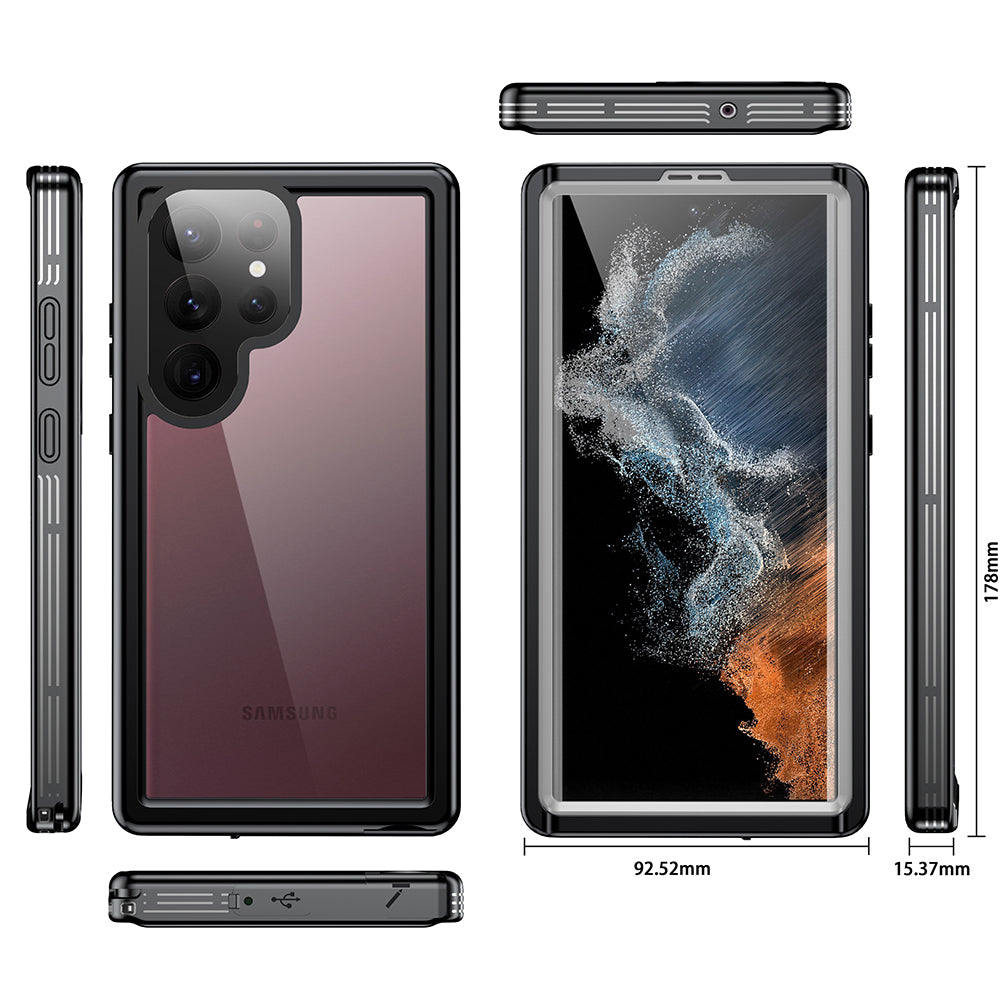 For Samsung Galaxy S23 Ultra IP68 Waterproof Phone Case Anti-Drop PC Neoprene Phone Cover for Outdoor Hiking Climbing