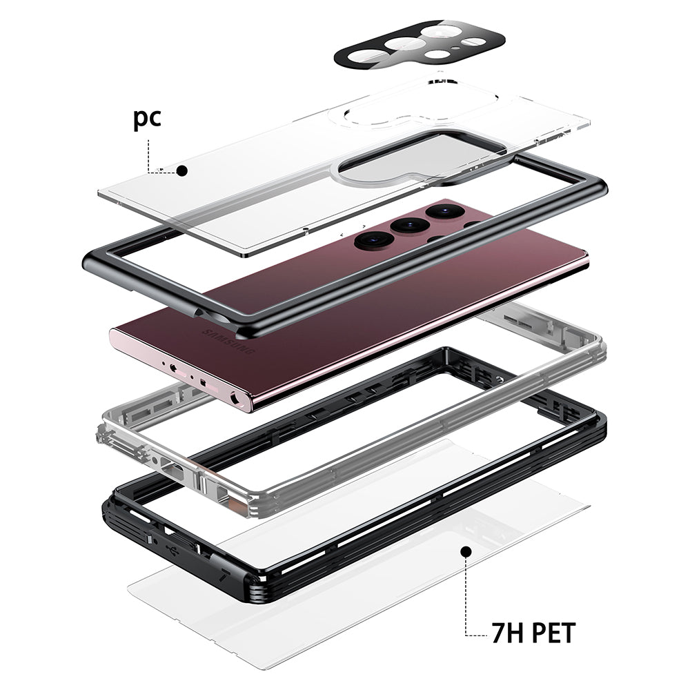 For Samsung Galaxy S23 Ultra IP68 Waterproof Phone Case Anti-Drop PC Neoprene Phone Cover for Outdoor Hiking Climbing