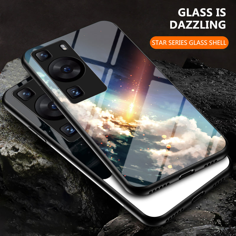 For Huawei P60 / P60 Pro 5G PC+TPU+Tempered Glass Starry Sky Pattern Phone Case Drop-proof Cover