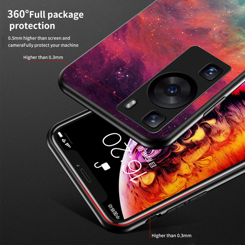 For Huawei P60 / P60 Pro 5G PC+TPU+Tempered Glass Starry Sky Pattern Phone Case Drop-proof Cover