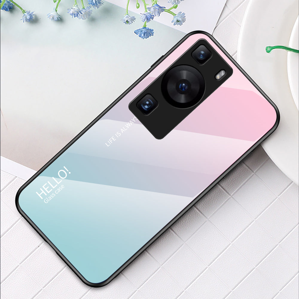 For Huawei P60 / P60 Pro Gradient Phone Case Tempered Glass+PC+TPU Shockproof Phone Cover