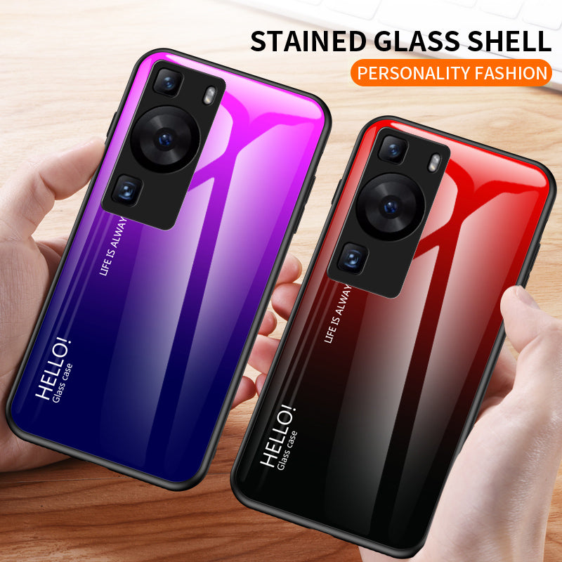 For Huawei P60 / P60 Pro Gradient Phone Case Tempered Glass+PC+TPU Shockproof Phone Cover