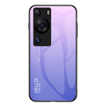 For Huawei P60 / P60 Pro Gradient Phone Case Tempered Glass+PC+TPU Shockproof Phone Cover