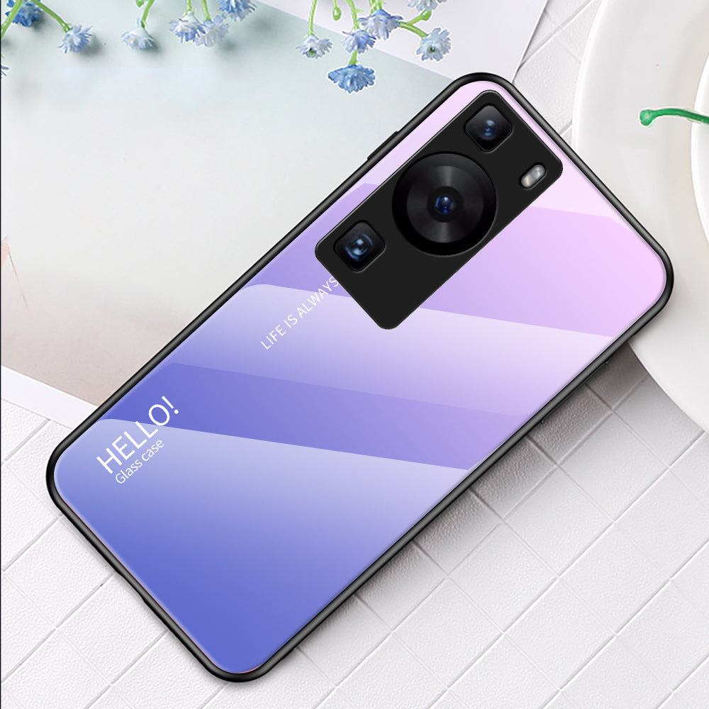 For Huawei P60 / P60 Pro Gradient Phone Case Tempered Glass+PC+TPU Shockproof Phone Cover