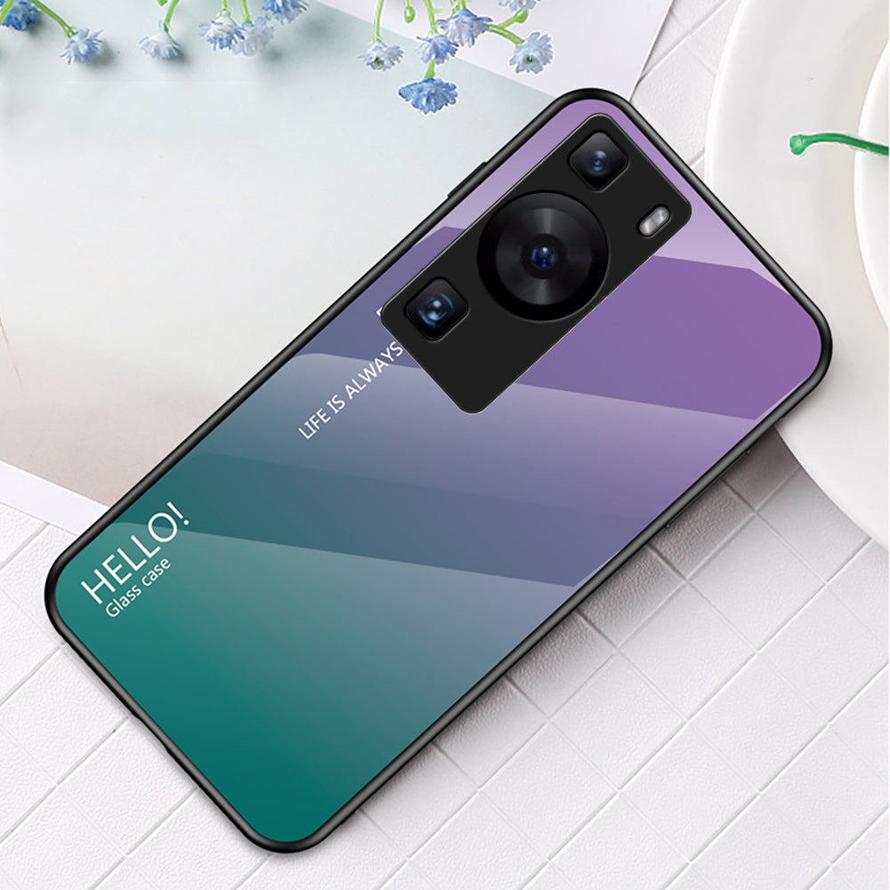 For Huawei P60 / P60 Pro Gradient Phone Case Tempered Glass+PC+TPU Shockproof Phone Cover
