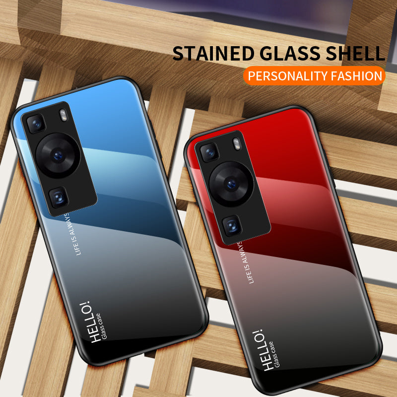 For Huawei P60 / P60 Pro Gradient Phone Case Tempered Glass+PC+TPU Shockproof Phone Cover