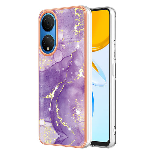 YB IMD Series-2 Electroplating Phone Cover for Honor X7 IMD Marble Pattern Phone Case Soft TPU Shell