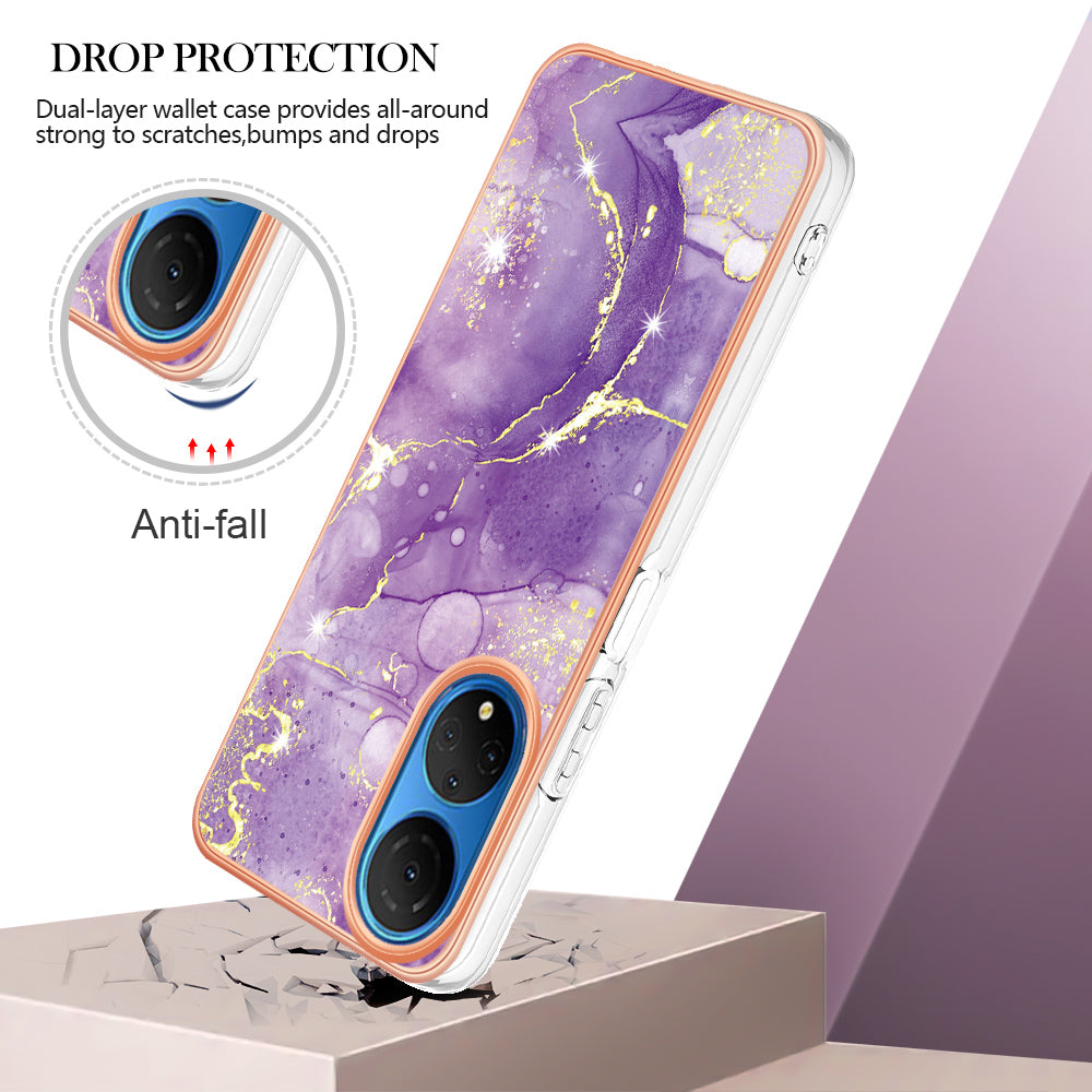 YB IMD Series-2 Electroplating Phone Cover for Honor X7 IMD Marble Pattern Phone Case Soft TPU Shell