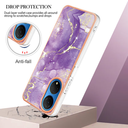 YB IMD Series-2 Electroplating Phone Cover for Honor X7 IMD Marble Pattern Phone Case Soft TPU Shell