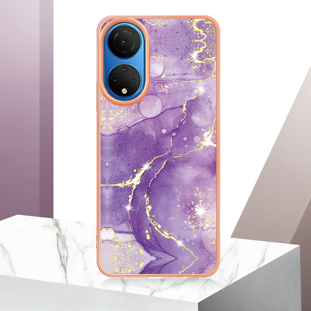 YB IMD Series-2 Electroplating Phone Cover for Honor X7 IMD Marble Pattern Phone Case Soft TPU Shell
