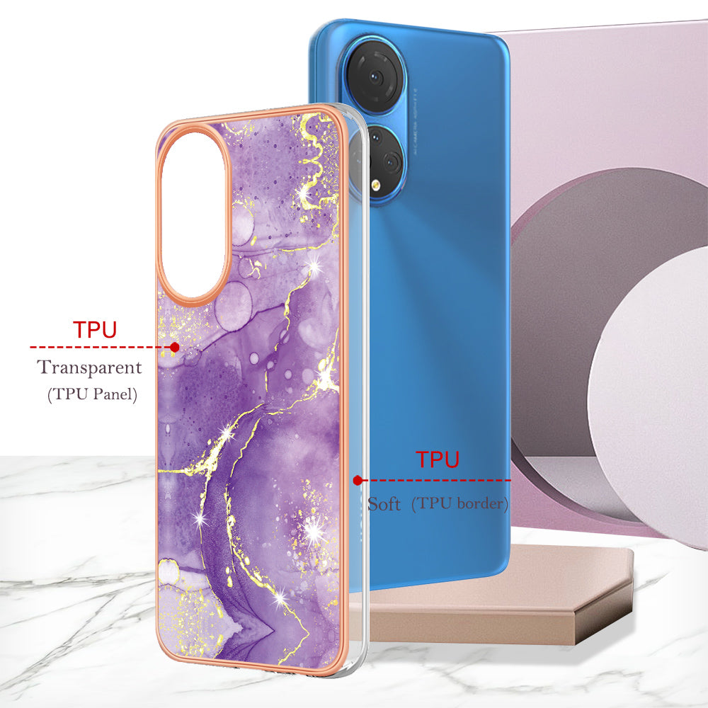 YB IMD Series-2 Electroplating Phone Cover for Honor X7 IMD Marble Pattern Phone Case Soft TPU Shell
