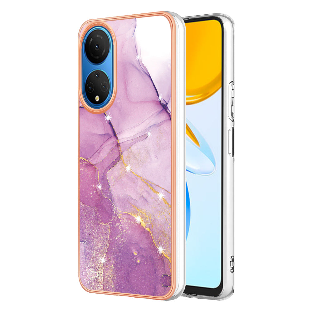 YB IMD Series-2 Electroplating Phone Cover for Honor X7 IMD Marble Pattern Phone Case Soft TPU Shell