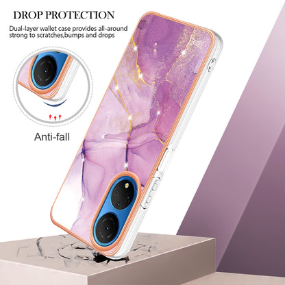 YB IMD Series-2 Electroplating Phone Cover for Honor X7 IMD Marble Pattern Phone Case Soft TPU Shell