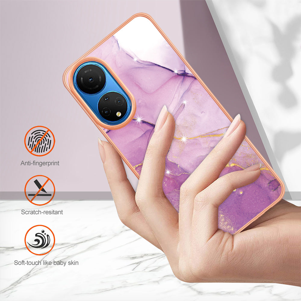 YB IMD Series-2 Electroplating Phone Cover for Honor X7 IMD Marble Pattern Phone Case Soft TPU Shell