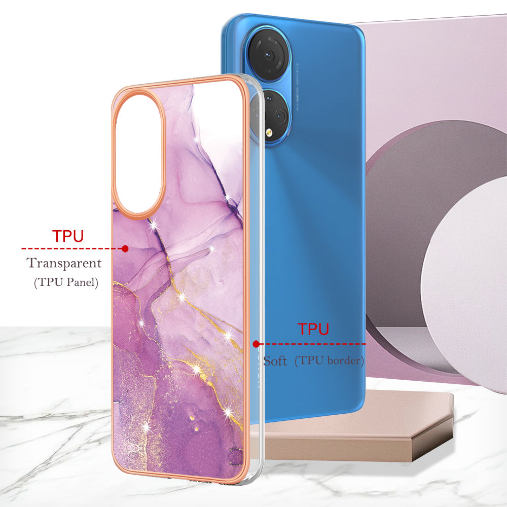YB IMD Series-2 Electroplating Phone Cover for Honor X7 IMD Marble Pattern Phone Case Soft TPU Shell